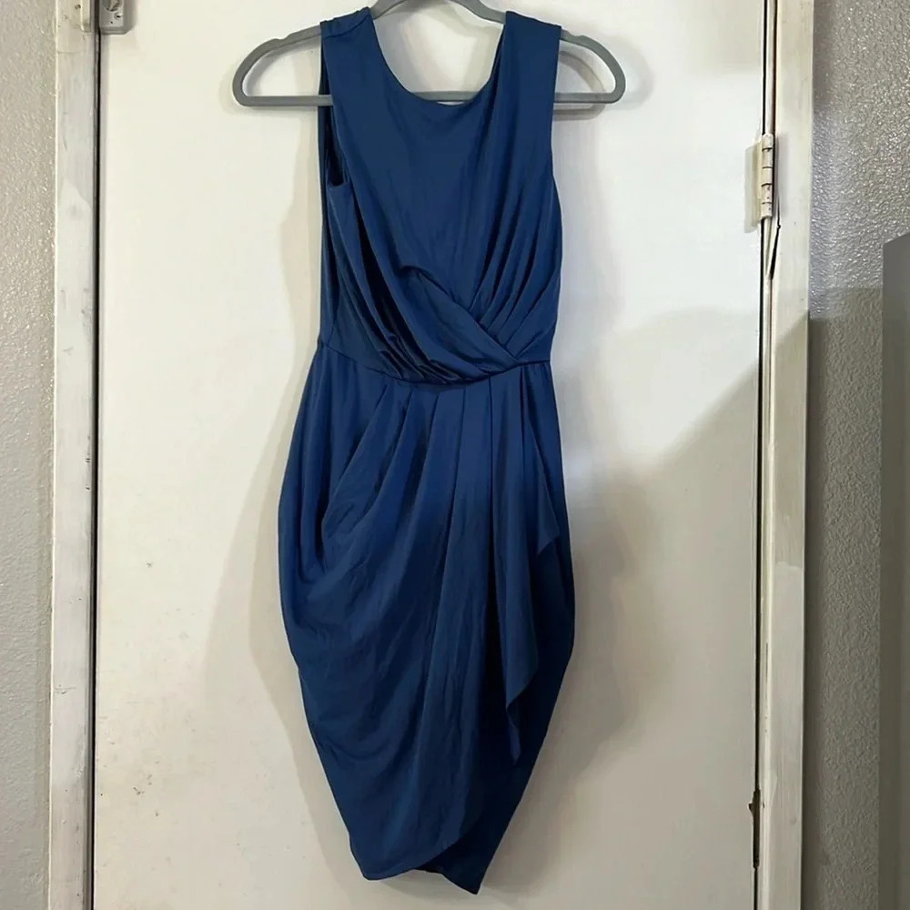 Bcbgmaxazria Kaia Sleeveless Pleated-Front Dress Jersey Stretch Xxs Vintage Blue